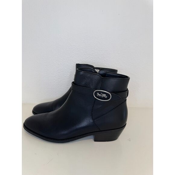 Coach Dylan Black Leather Horse-And-Carriage Ankle Booties Size 10 - Picture 9 of 10